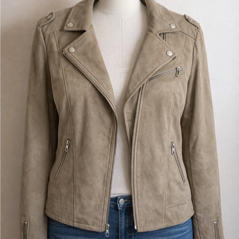 Market & Spruce Beige Suede Moto Jacket